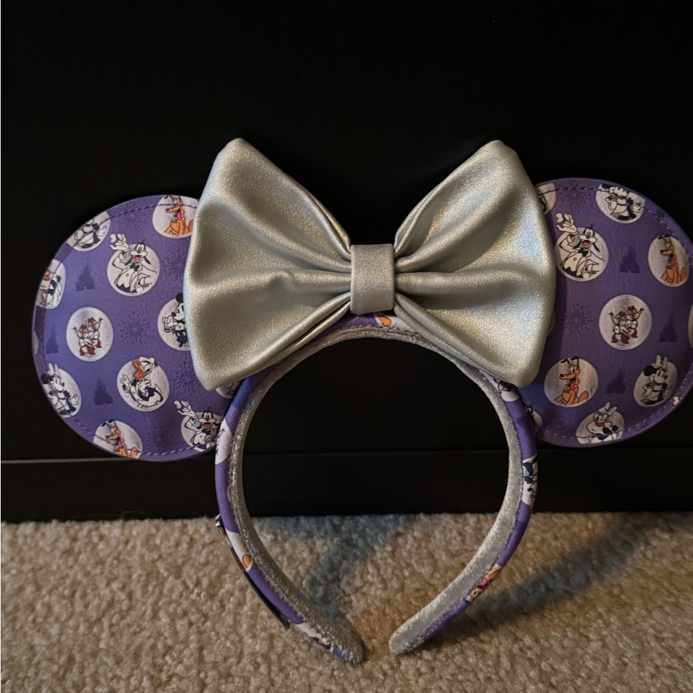 Purple Disney Ears with Silver Bow